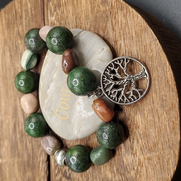Precious stone B2927 earth stone bracelet tree of life Malachite jasper‎ etc - Picture 1 of 2